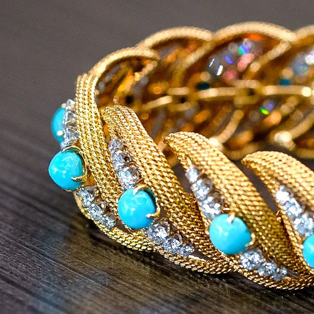 David Webb Platinum & 18K Yellow Gold Turquoise And Diamond Bracelet - The Back Vault