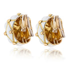 David Webb Platinum & 18K Yellow Gold White Enamel Bombe Dome Geodesic Earrings - The Back Vault