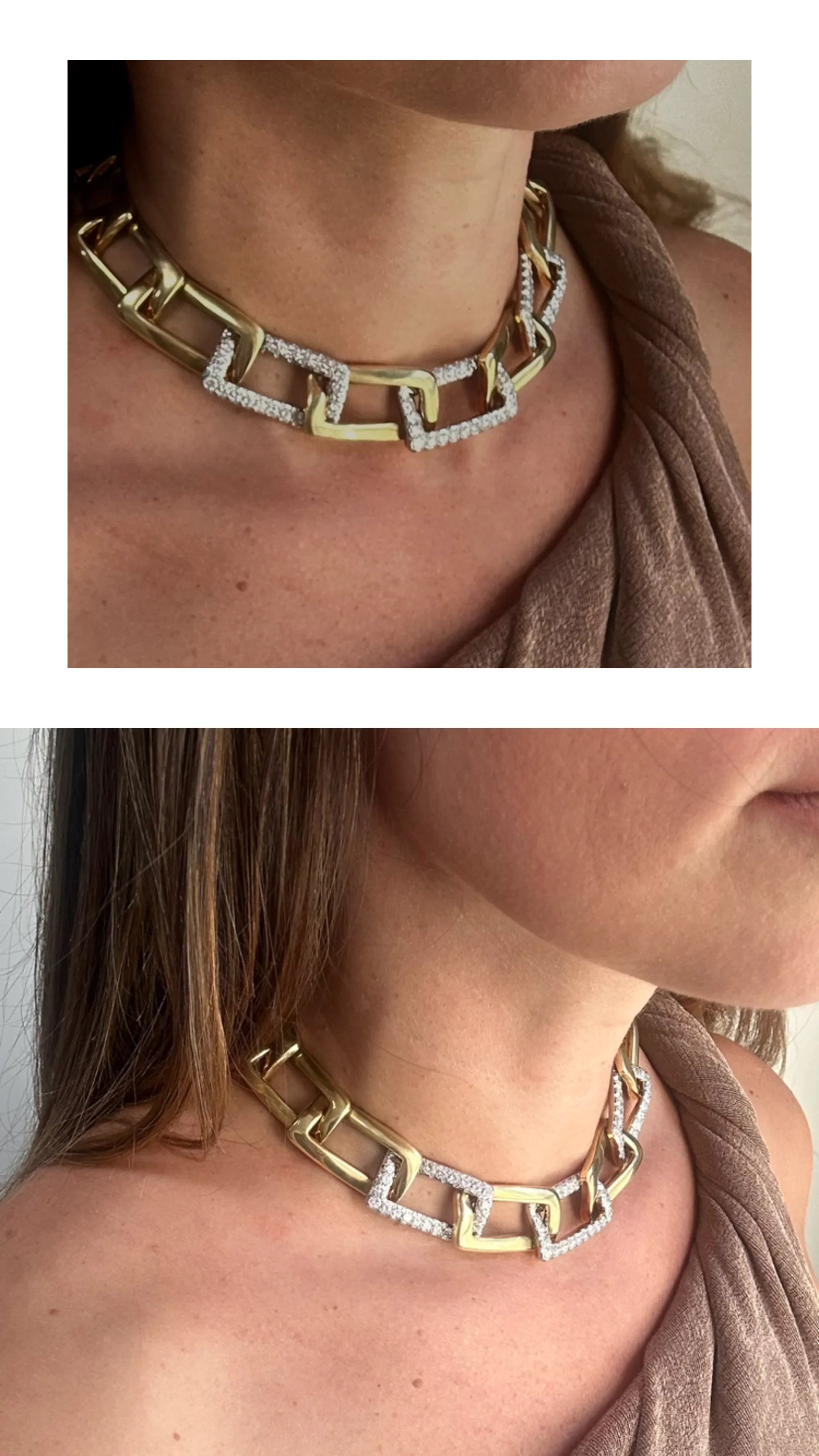 David Webb Platinum & 18K Yellow Gold Open Link Collar Necklace - The Back Vault