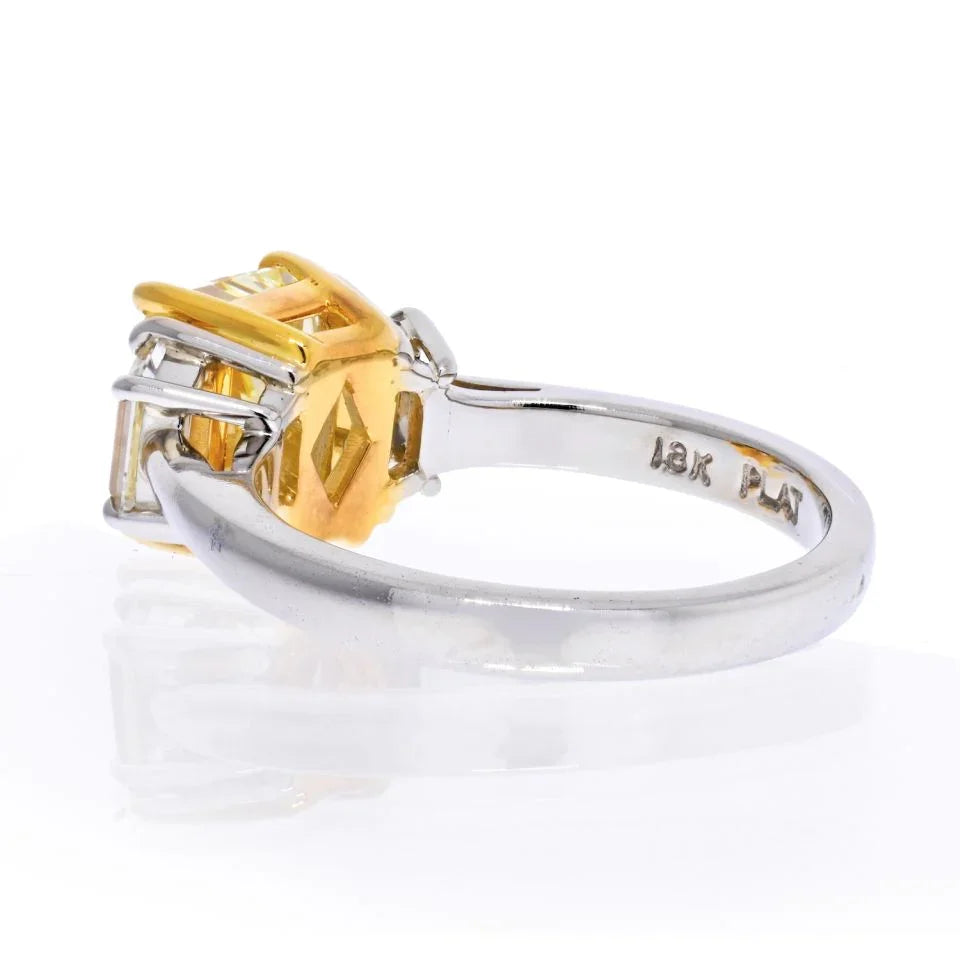 2 carat Radiant Cut Diamond Fancy Yellow GIA Three Stone Engagement Ring - The Back Vault