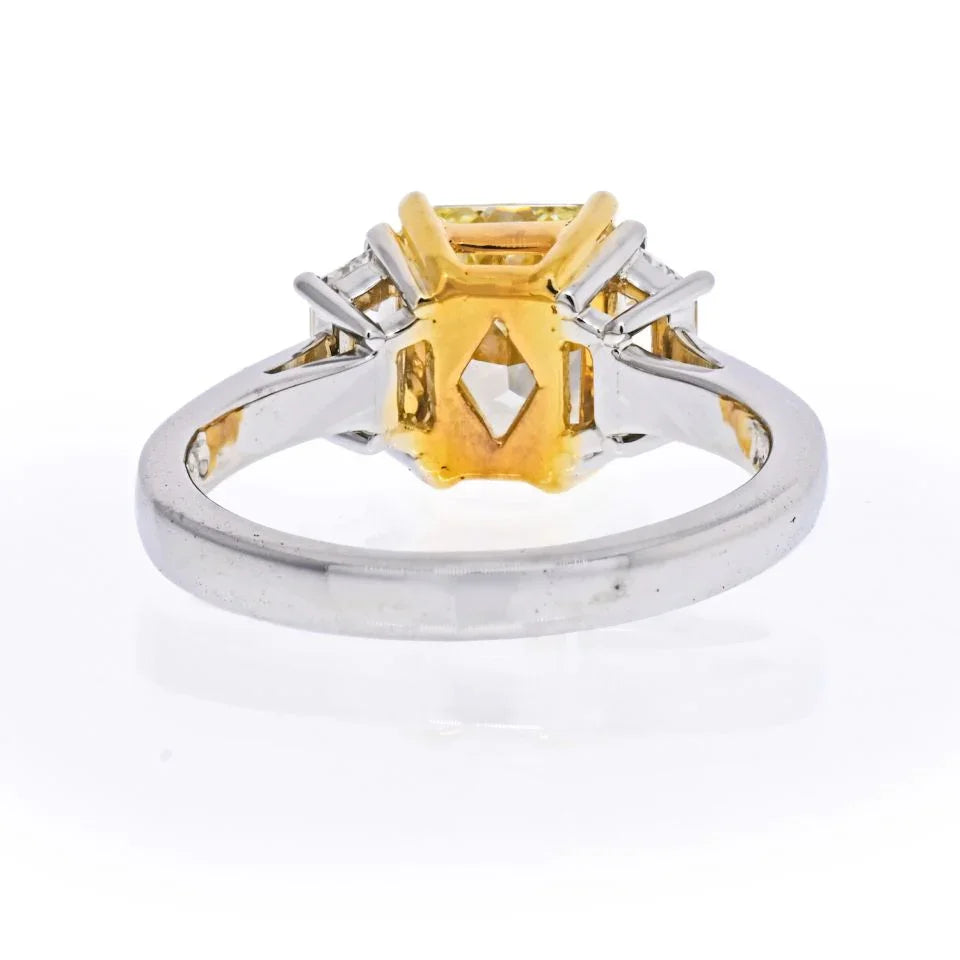2 carat Radiant Cut Diamond Fancy Yellow GIA Three Stone Engagement Ring - The Back Vault