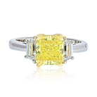 2 carat Radiant Cut Diamond Fancy Yellow GIA Three Stone Engagement Ring - The Back Vault