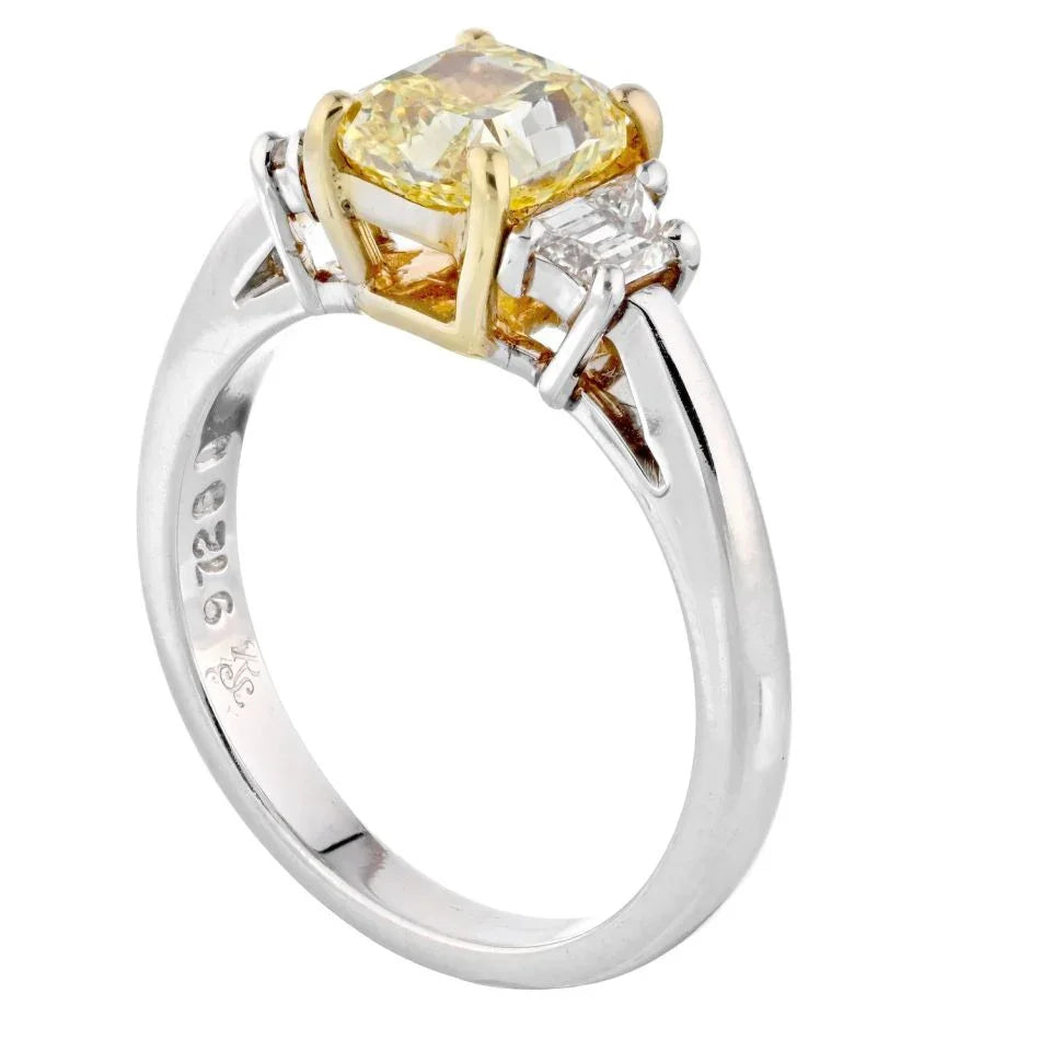 1.51 carat Radiant Cut Diamond Fancy Intense Yellow GIA Traps Ring - The Back Vault