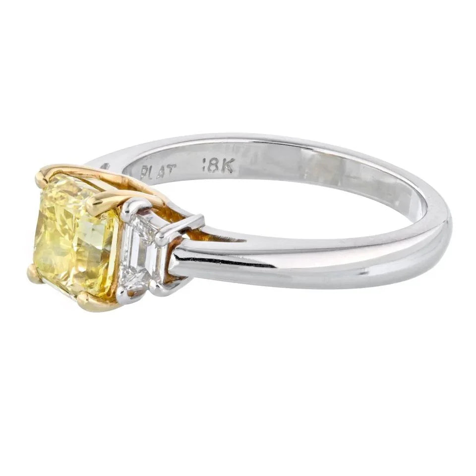 1.51 carat Radiant Cut Diamond Fancy Intense Yellow GIA Traps Ring - The Back Vault