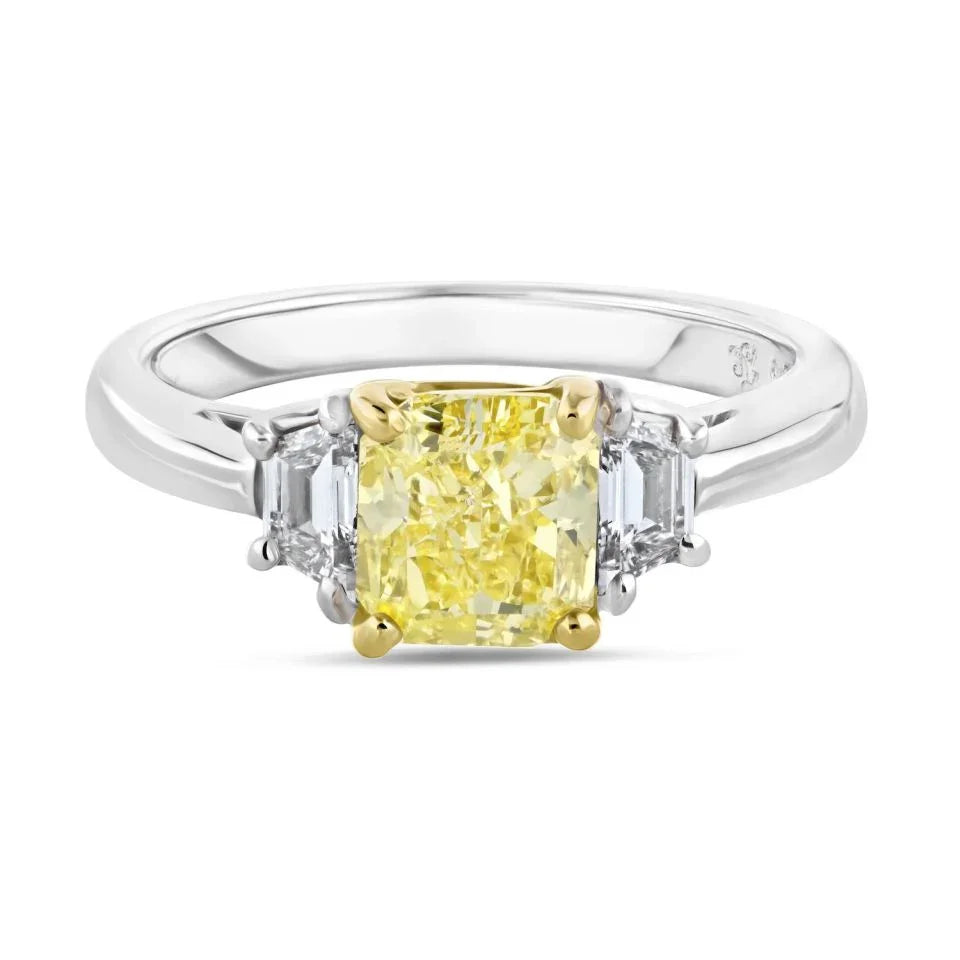 1.51 carat Radiant Cut Diamond Fancy Intense Yellow GIA Traps Ring - The Back Vault