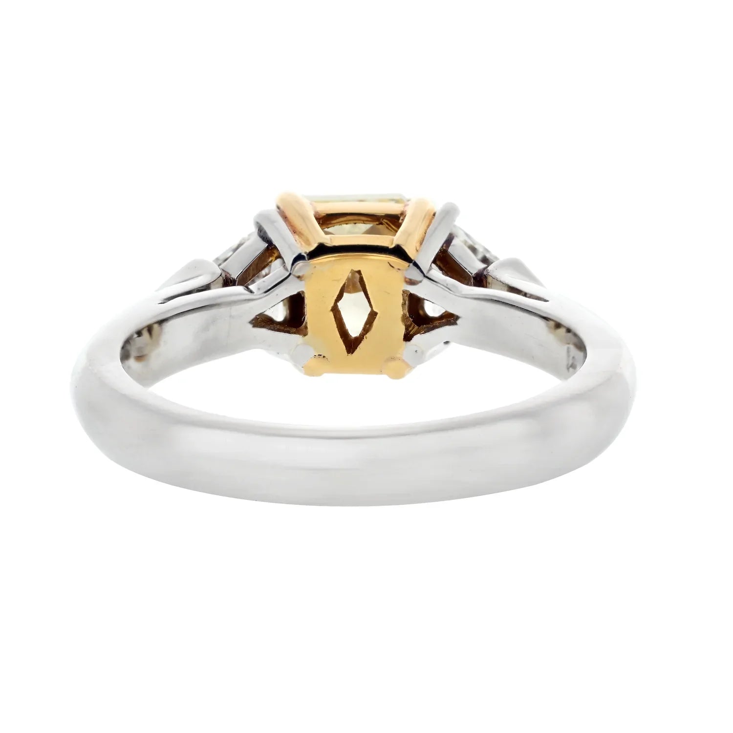 1.27 carat Radiant Cut Fancy Yellow Trilliant Cut Three Stone Diamond Engagement Ring - The Back Vault
