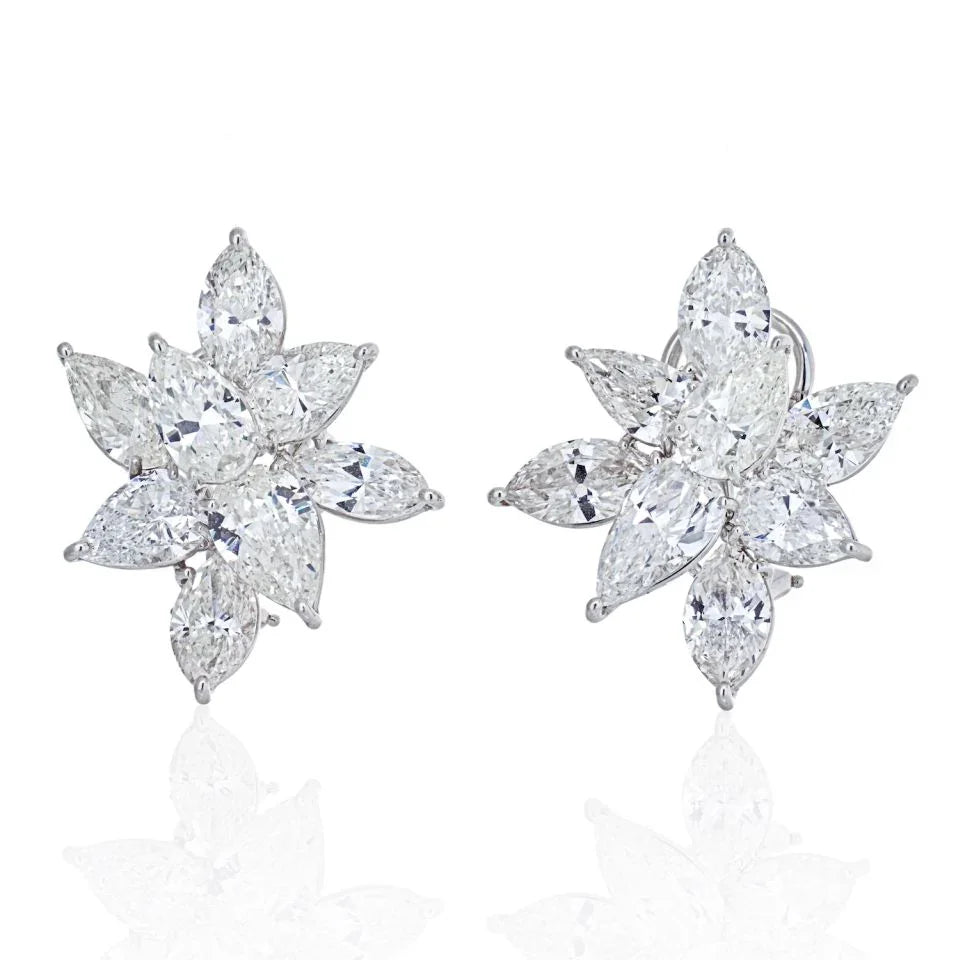 14K White Gold 18.53 carats Cluster Diamond Earrings - The Back Vault