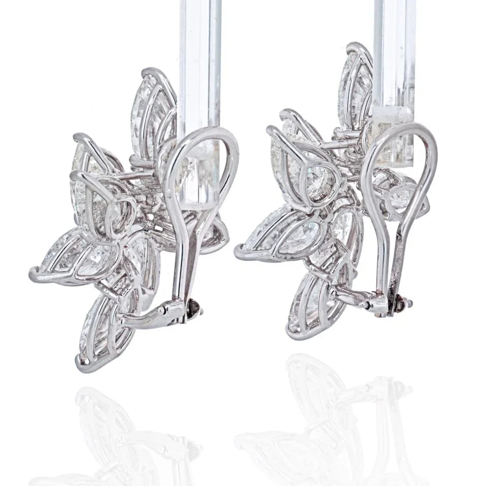 14K White Gold 18.53 carats Cluster Diamond Earrings - The Back Vault