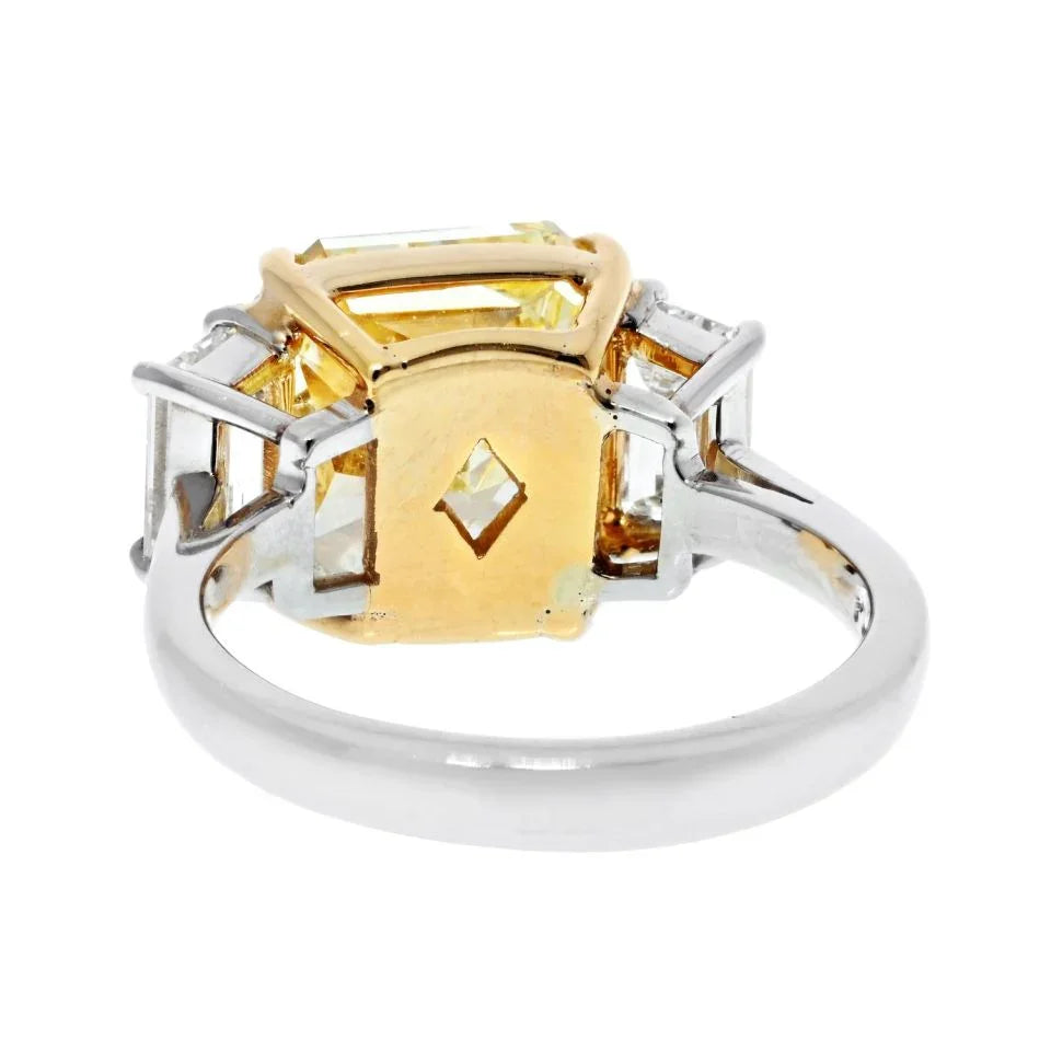 Platinum & 18K Yellow Gold 7.13 Carat Radiant Cut Three Stone Diamond Ring - The Back Vault