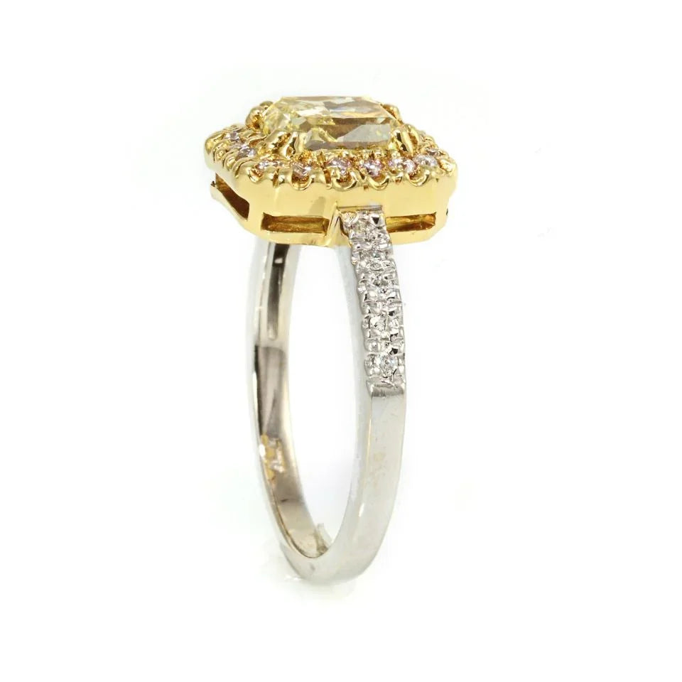 1.27 carat Radiant Cut Diamond Fancy Yellow GIA Halo Ring - The Back Vault