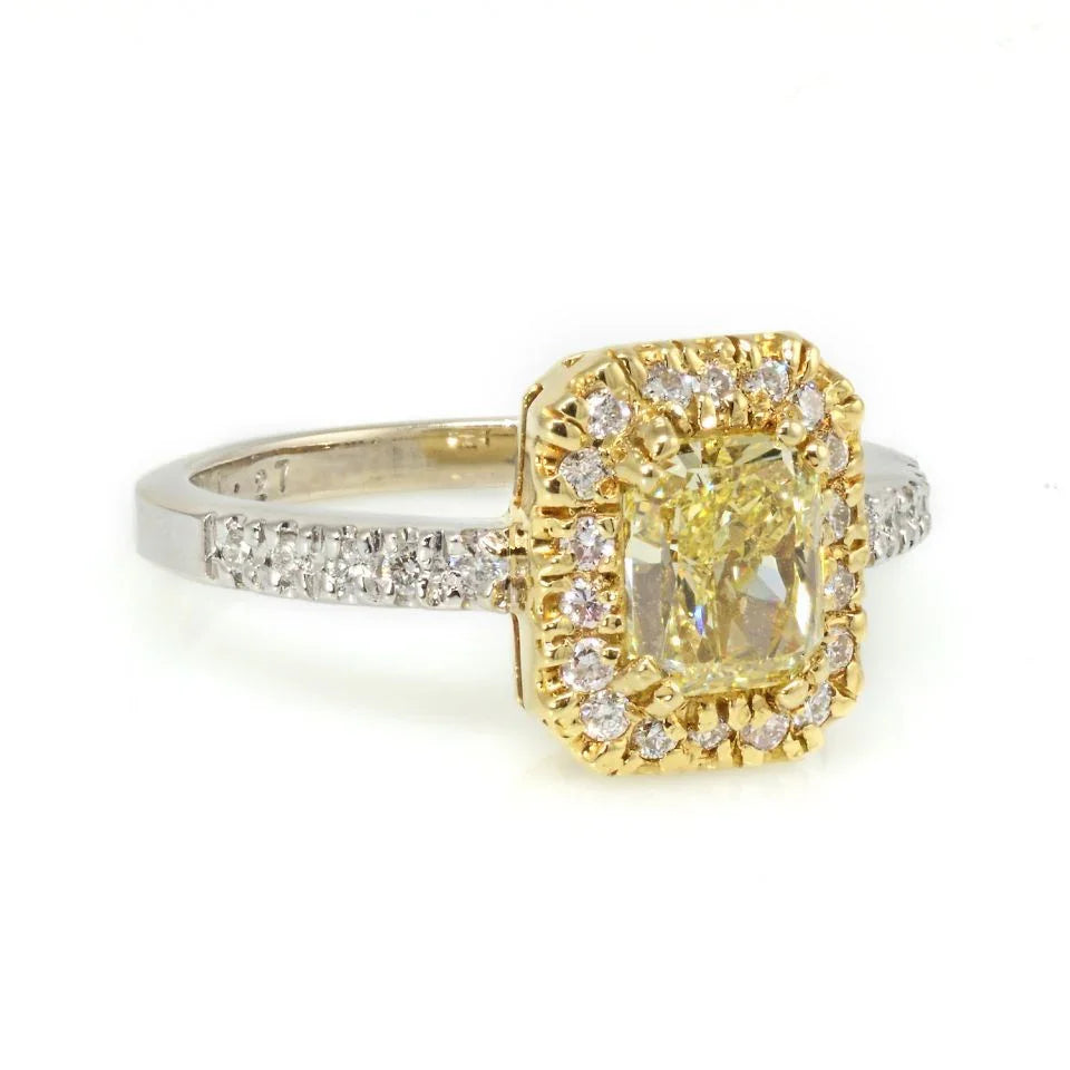 1.27 carat Radiant Cut Diamond Fancy Yellow GIA Halo Ring - The Back Vault