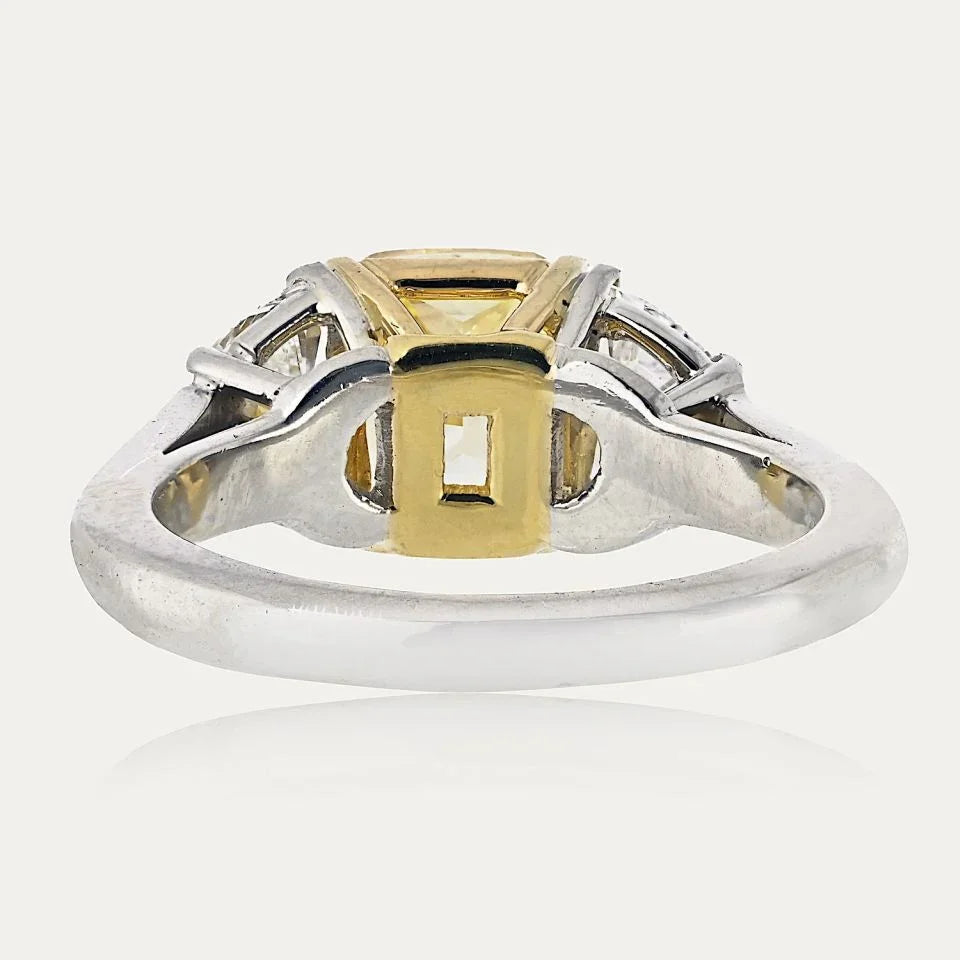 2 carat Cushion Cut Diamond Fancy Intense Yellow GIA Three Stone Engagement Ring - The Back Vault