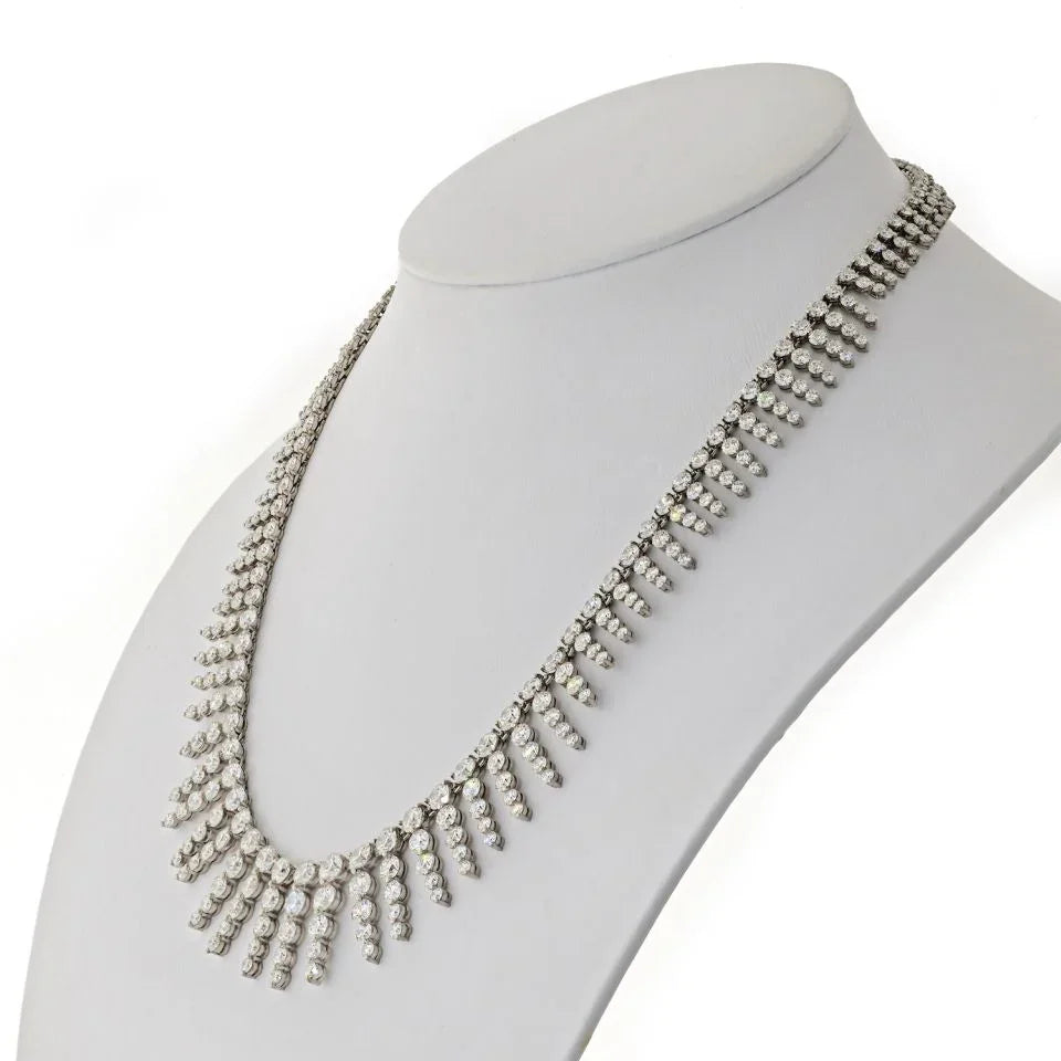 Platinum & 18K White Gold 23 Carat Diamond Bib Necklace - The Back Vault