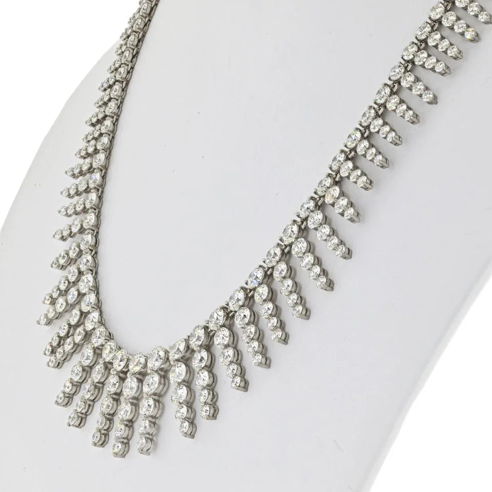 Platinum & 18K White Gold 23 Carat Diamond Bib Necklace - The Back Vault