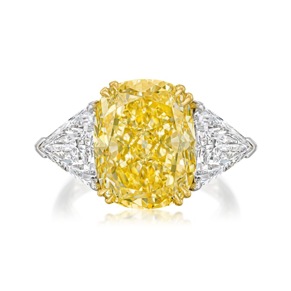 carat Cushion Cut Diamond Fancy Intense Yellow GIA H