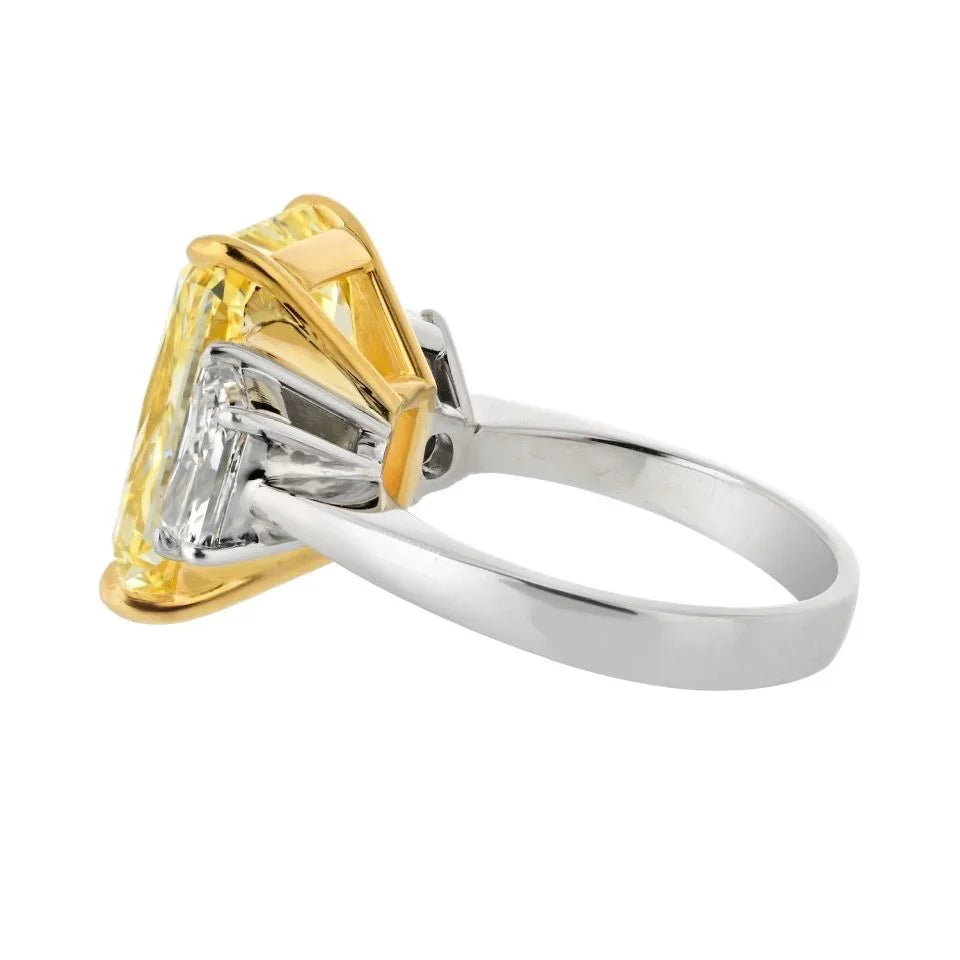 10.07ct Fancy Yellow Radiant Cut VVS2 Three Stone Diamond Engagemet Ring - The Back Vault