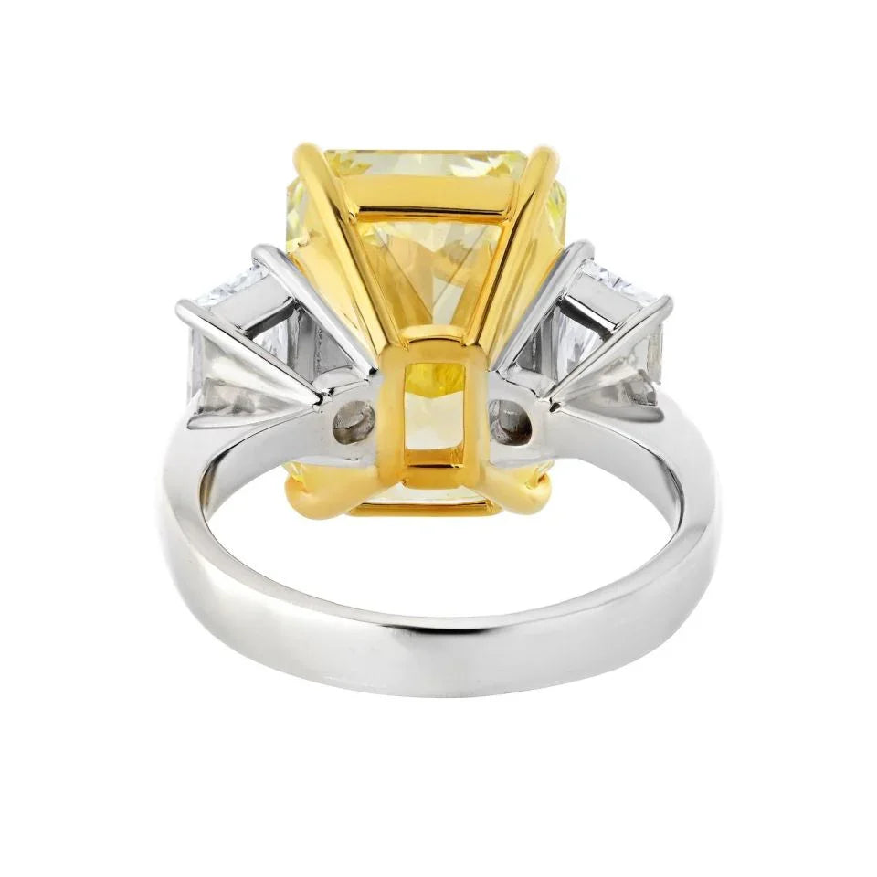 10.07ct Fancy Yellow Radiant Cut VVS2 Three Stone Diamond Engagemet Ring - The Back Vault