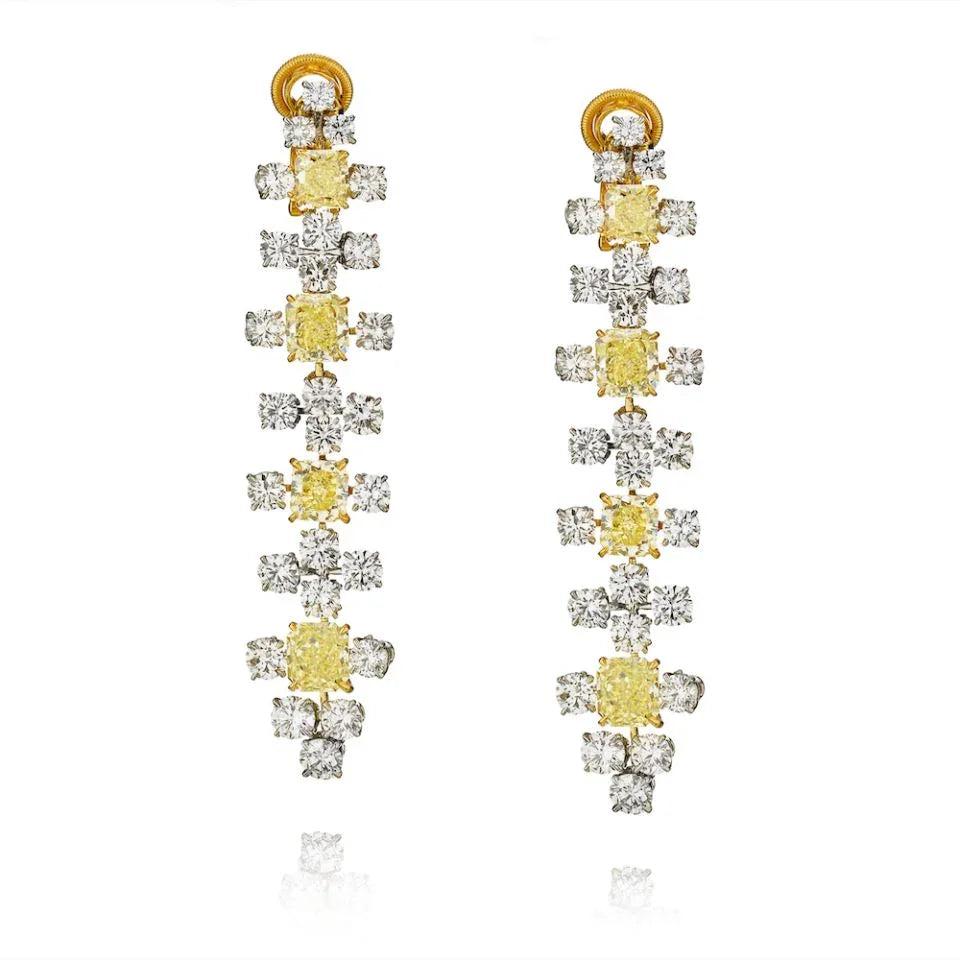 Platinum & 18K Yellow Gold Fancy Yellow Diamond Earrings - The Back Vault