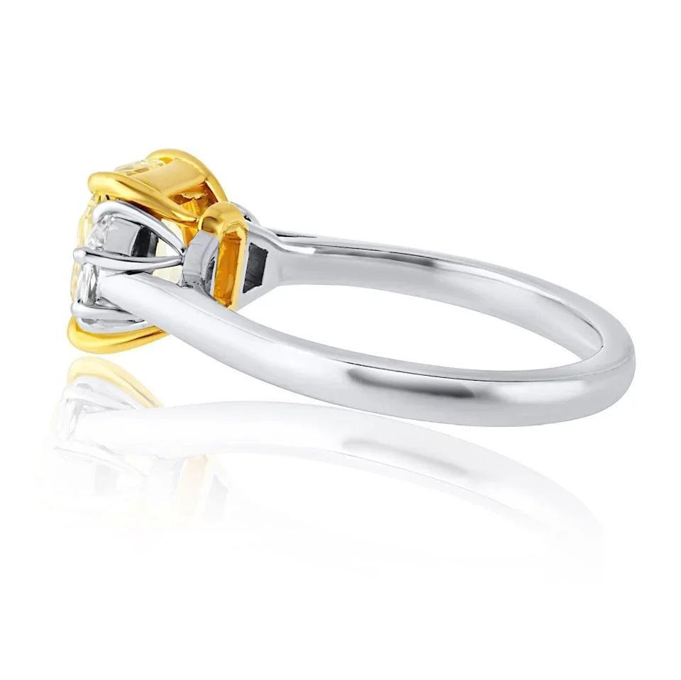 2 carat Radiant Cut Fancy Intense Yellow Three Stone Diamond Engagement Ring - The Back Vault