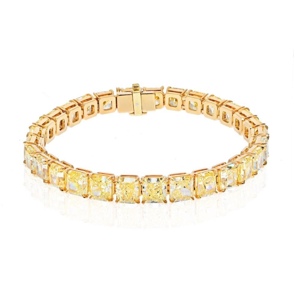 18K Yellow Gold FY Rad Bracelet w/ 29 stones. All 1.00+ VVS2-VS1 Tennis Bracelet