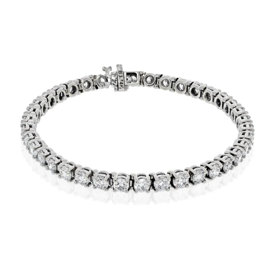 14K White Gold Straightlined 9.01cttw Round Cut Diamond Tennis Bracelet - The Back Vault