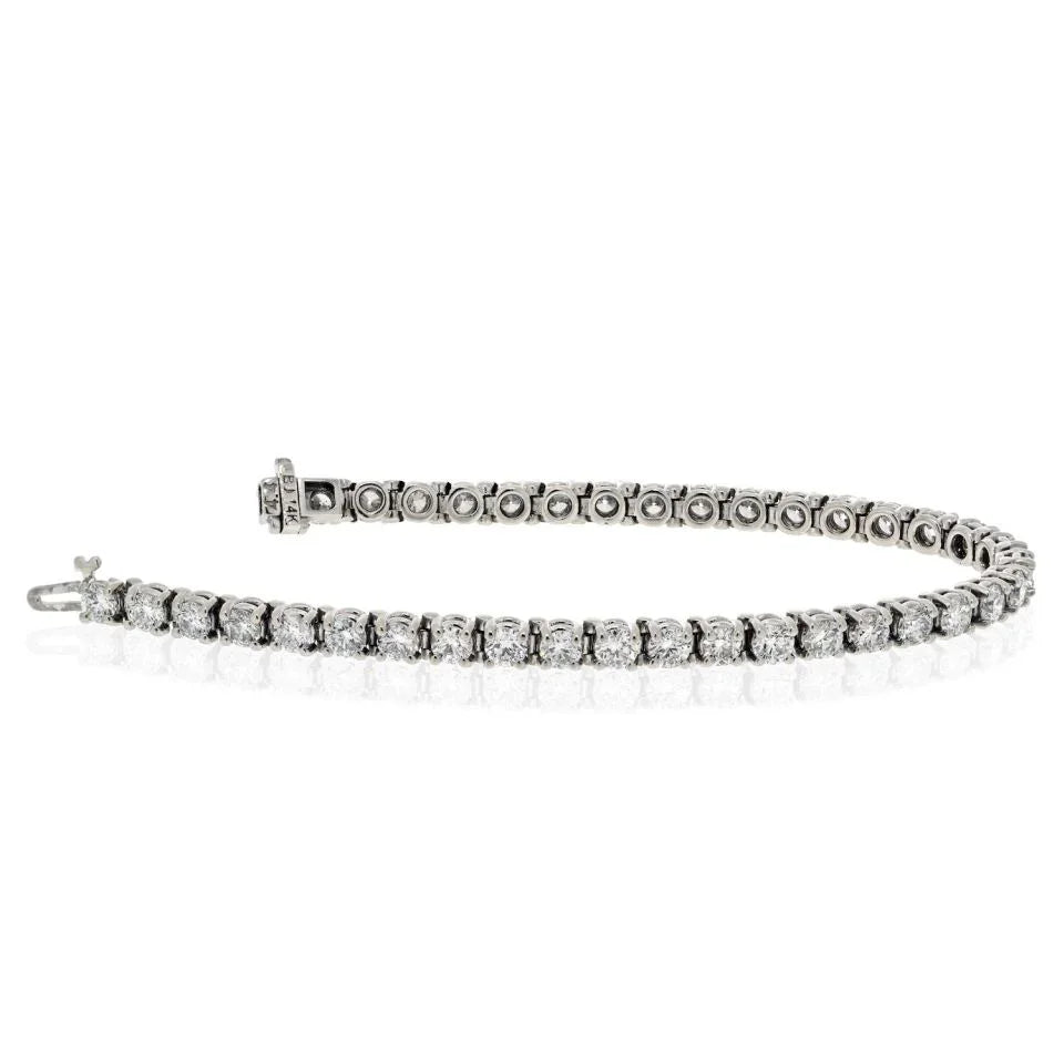 14K White Gold Straightlined 9.01cttw Round Cut Diamond Tennis Bracelet - The Back Vault