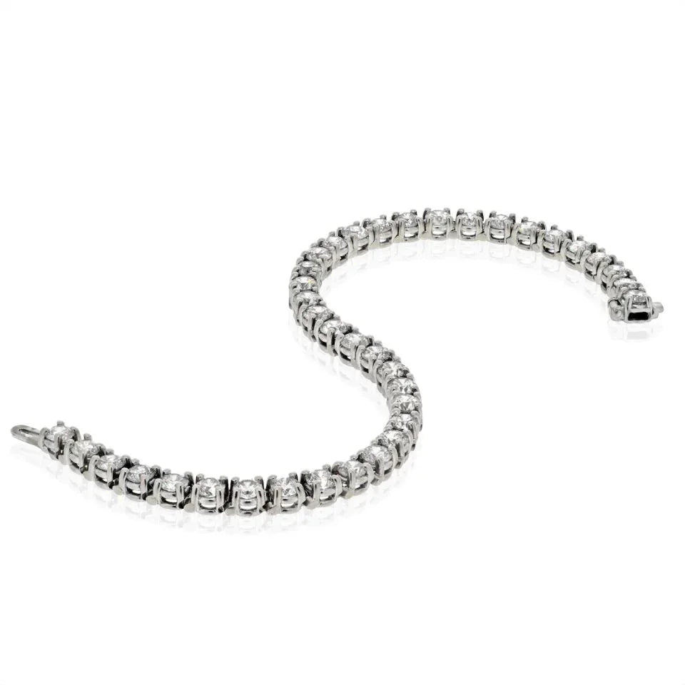 14K White Gold Straightlined 9.01cttw Round Cut Diamond Tennis Bracelet - The Back Vault