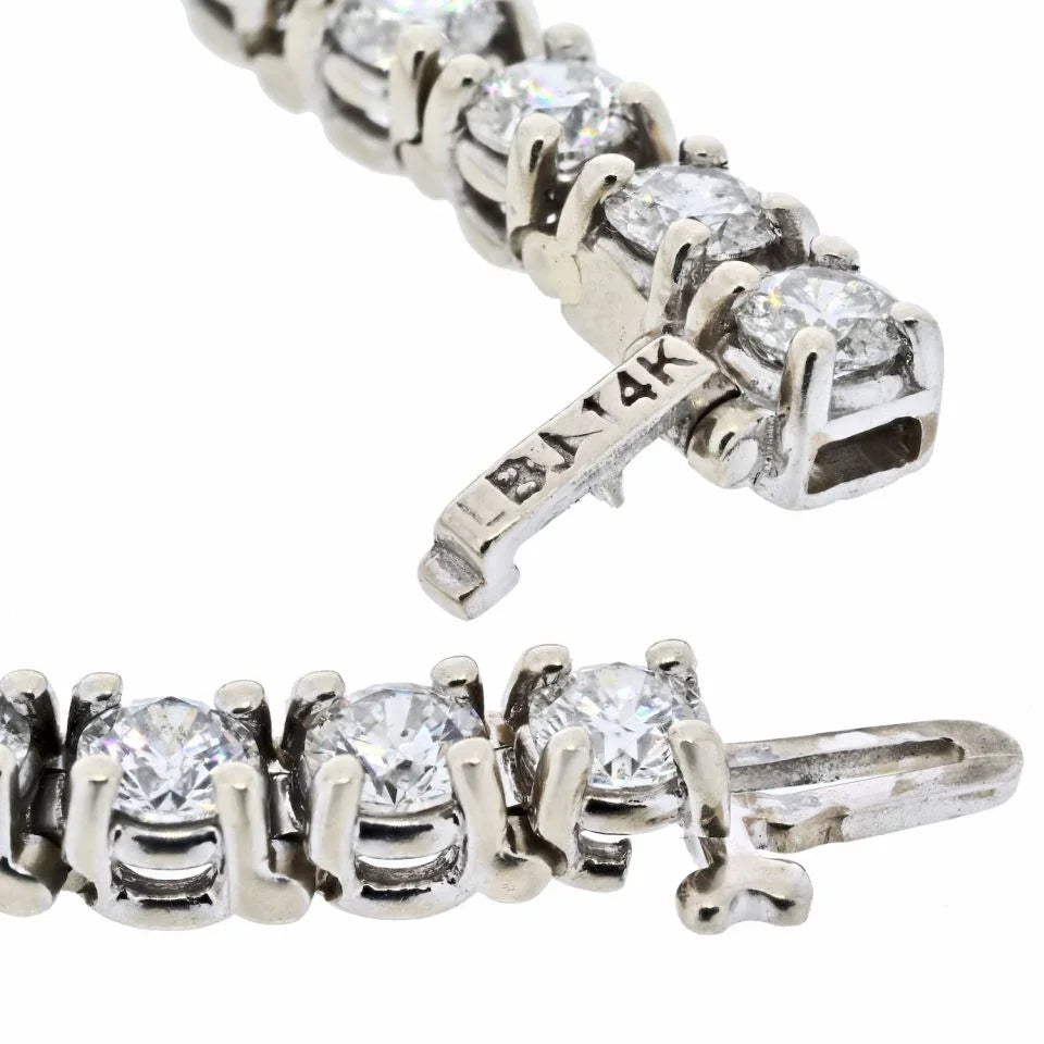 14K White Gold Straightlined 9.01cttw Round Cut Diamond Tennis Bracelet - The Back Vault