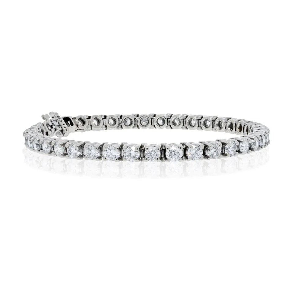 14K White Gold Straightlined 9.01cttw Round Cut Diamond Tennis Bracelet - The Back Vault