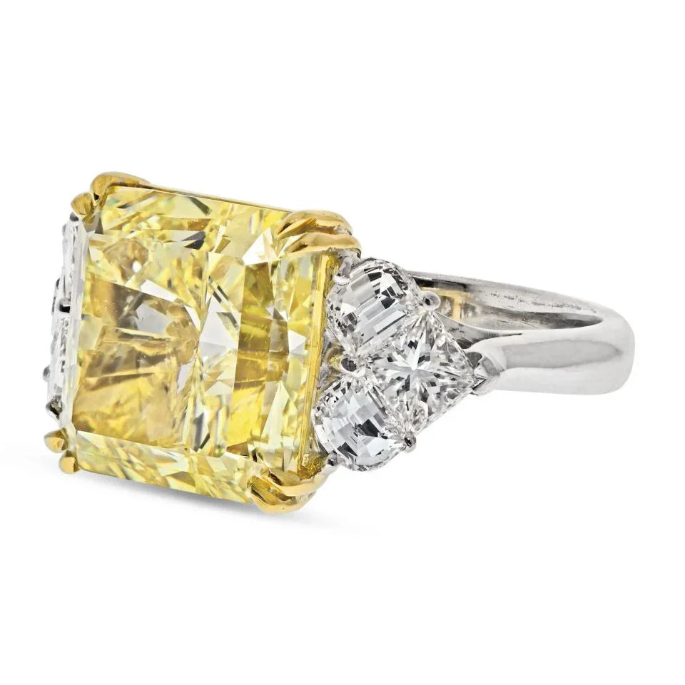 12 carat Radiant Cut Diamond Fancy Yellow GIA Ring - The Back Vault