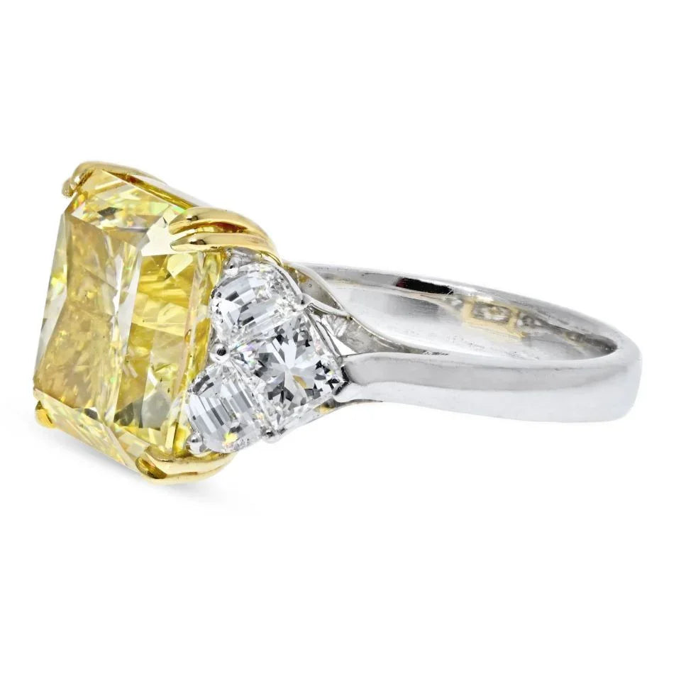 12 carat Radiant Cut Diamond Fancy Yellow GIA Ring - The Back Vault