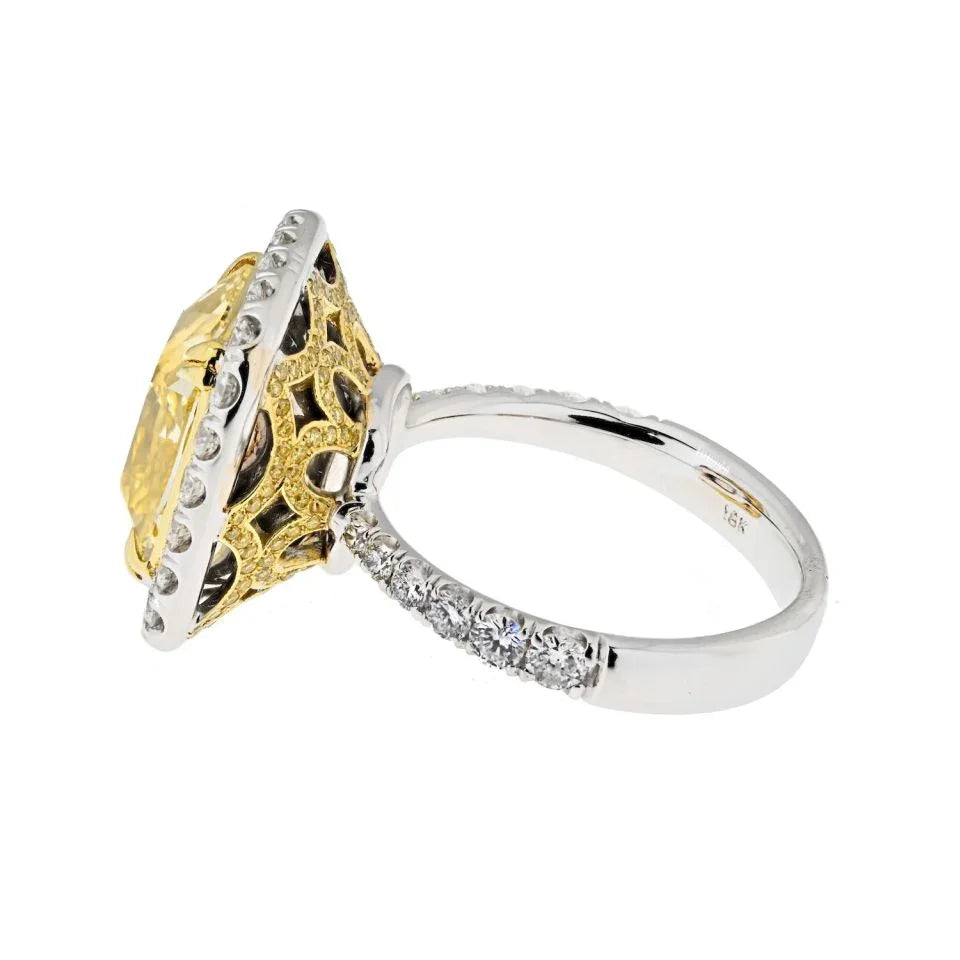 10 carat Cushion Cut Diamond Fancy Intense Yellow GIA Halo Ring - The Back Vault