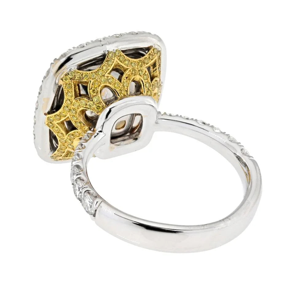 10 carat Cushion Cut Diamond Fancy Intense Yellow GIA Halo Ring - The Back Vault