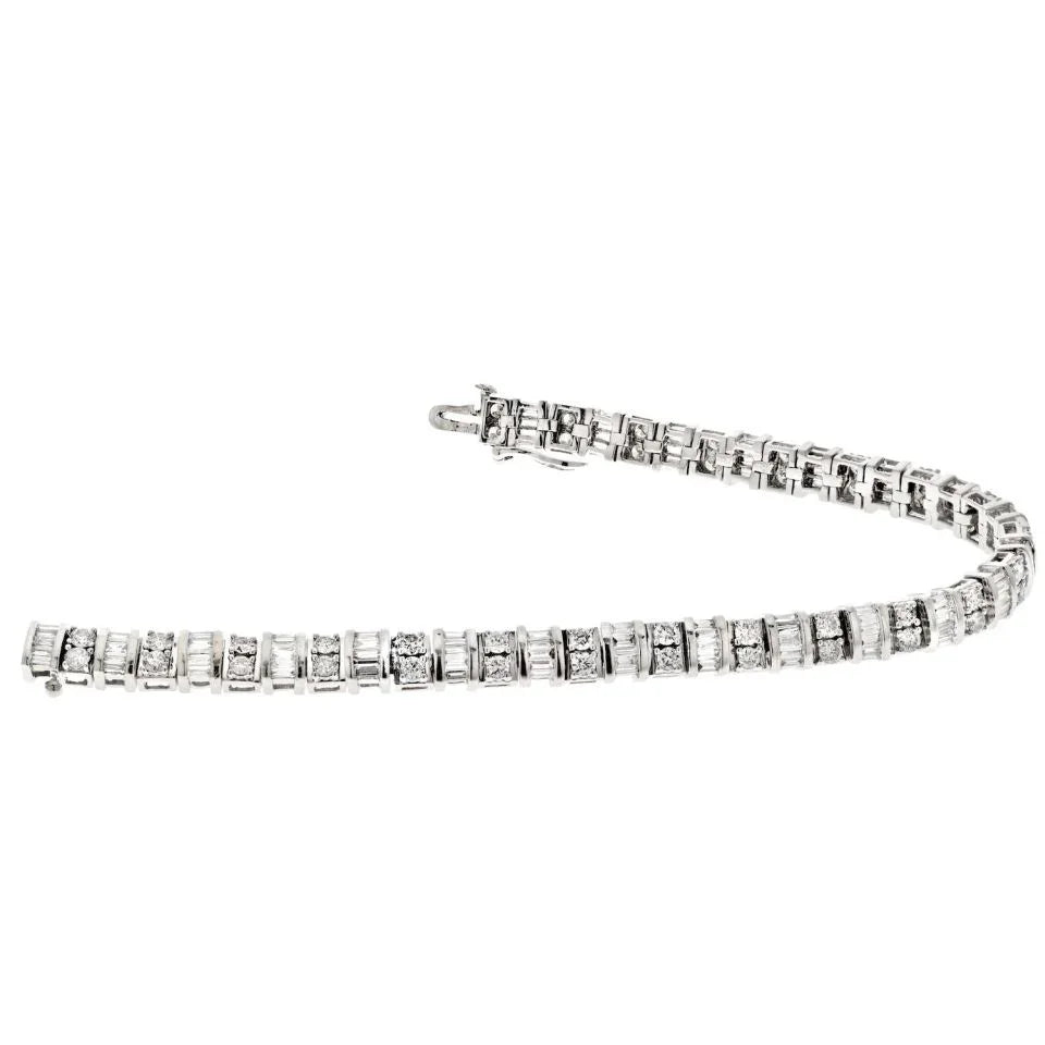 14K White Gold 8.00cttw Round And Bagette Diamond One Line Bracelet - The Back Vault