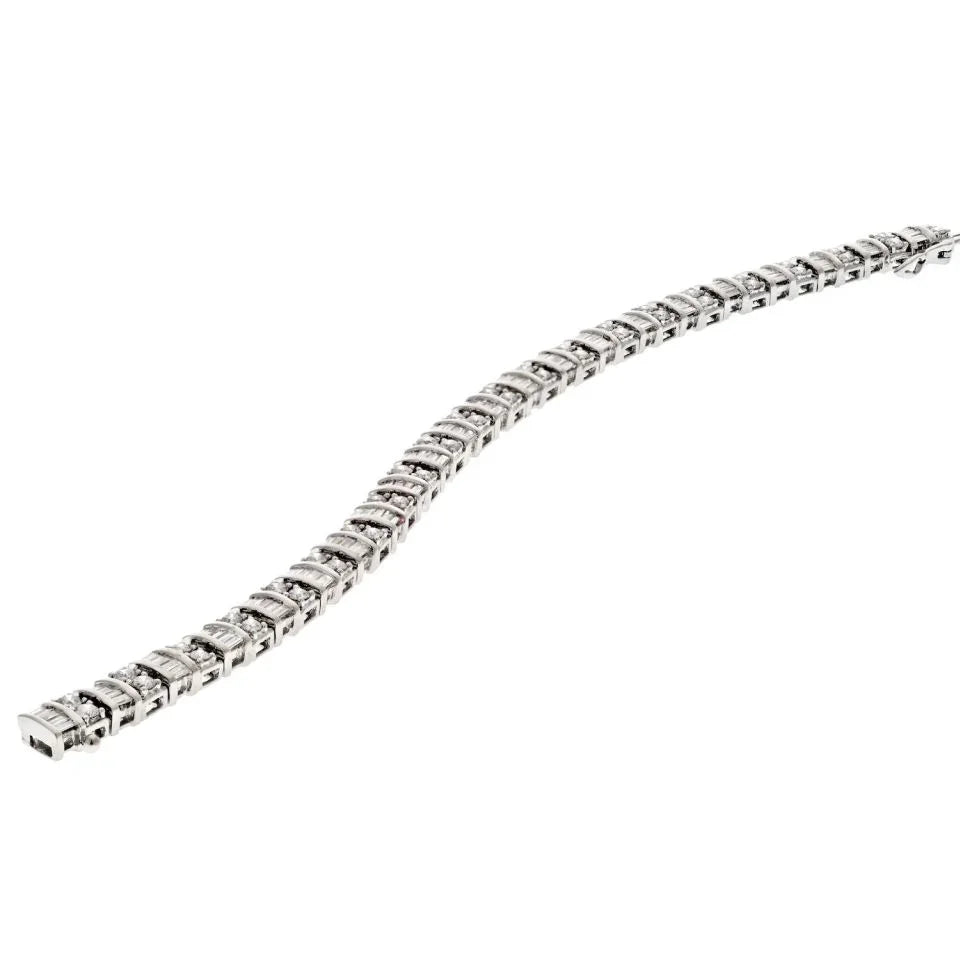 14K White Gold 8.00cttw Round And Bagette Diamond One Line Bracelet - The Back Vault