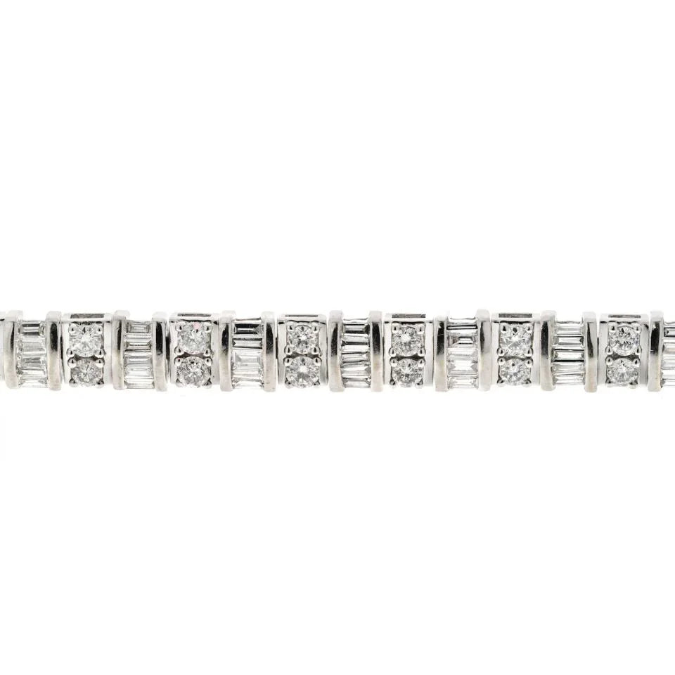 14K White Gold 8.00cttw Round And Bagette Diamond One Line Bracelet - The Back Vault