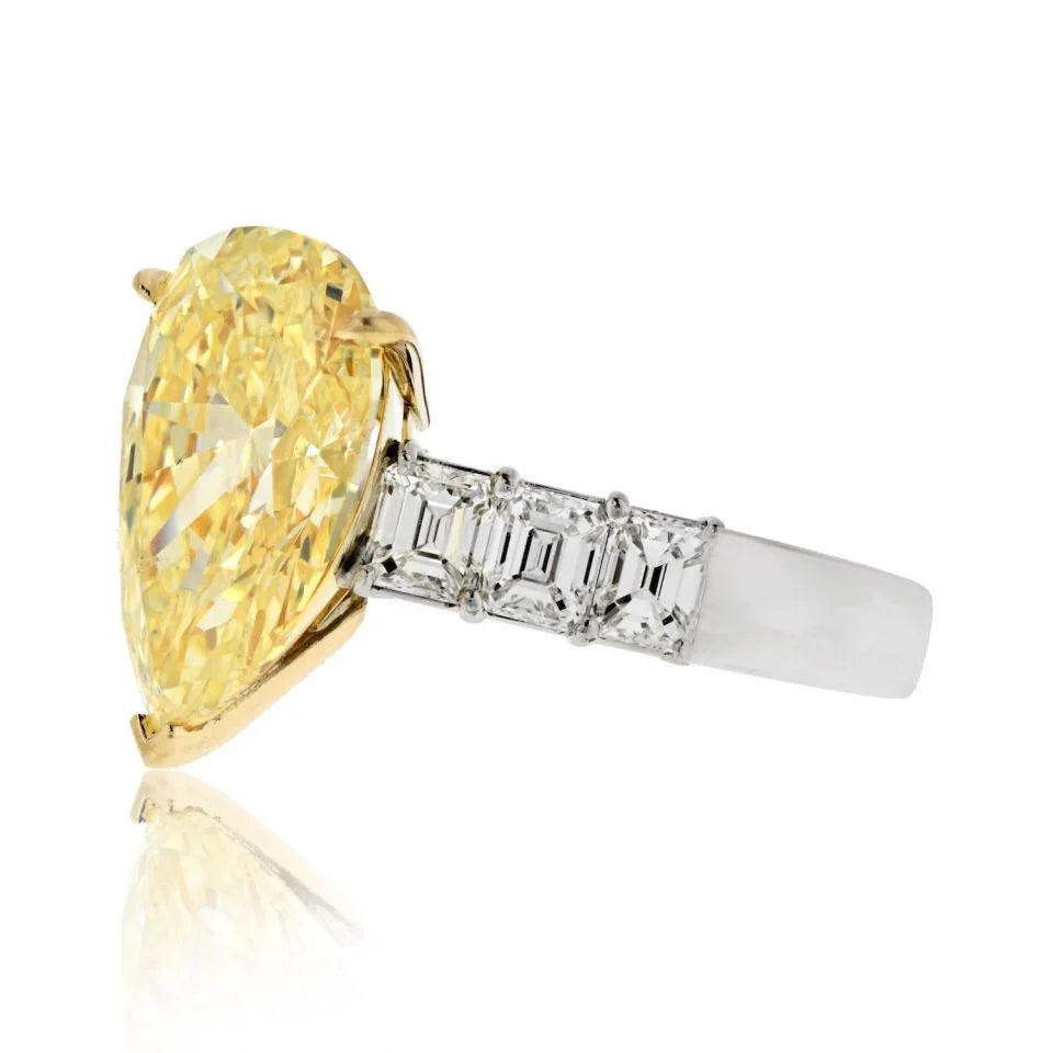 4 carat Pear Shape Diamond Fancy Yellow GIA Ring - The Back Vault