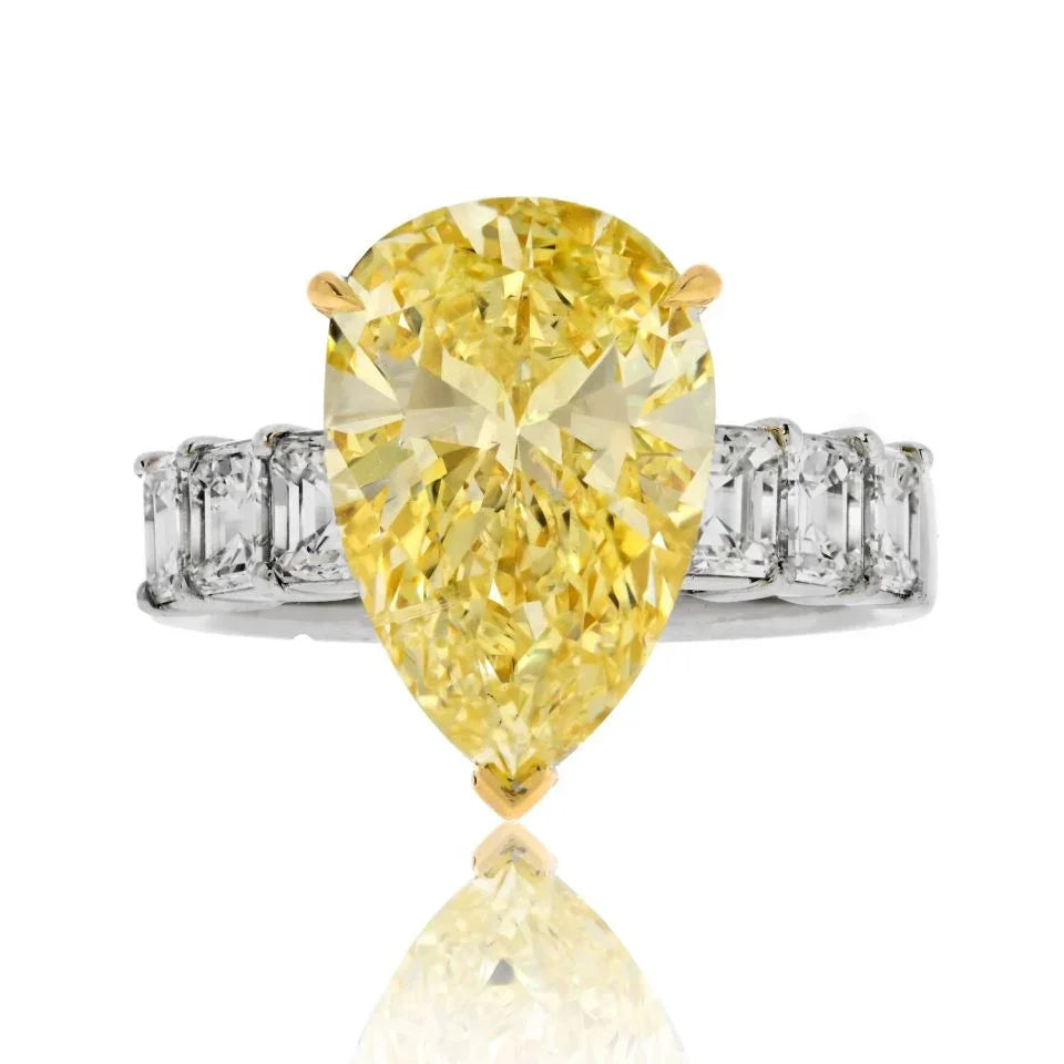 4 carat Pear Shape Diamond Fancy Yellow GIA Ring - The Back Vault