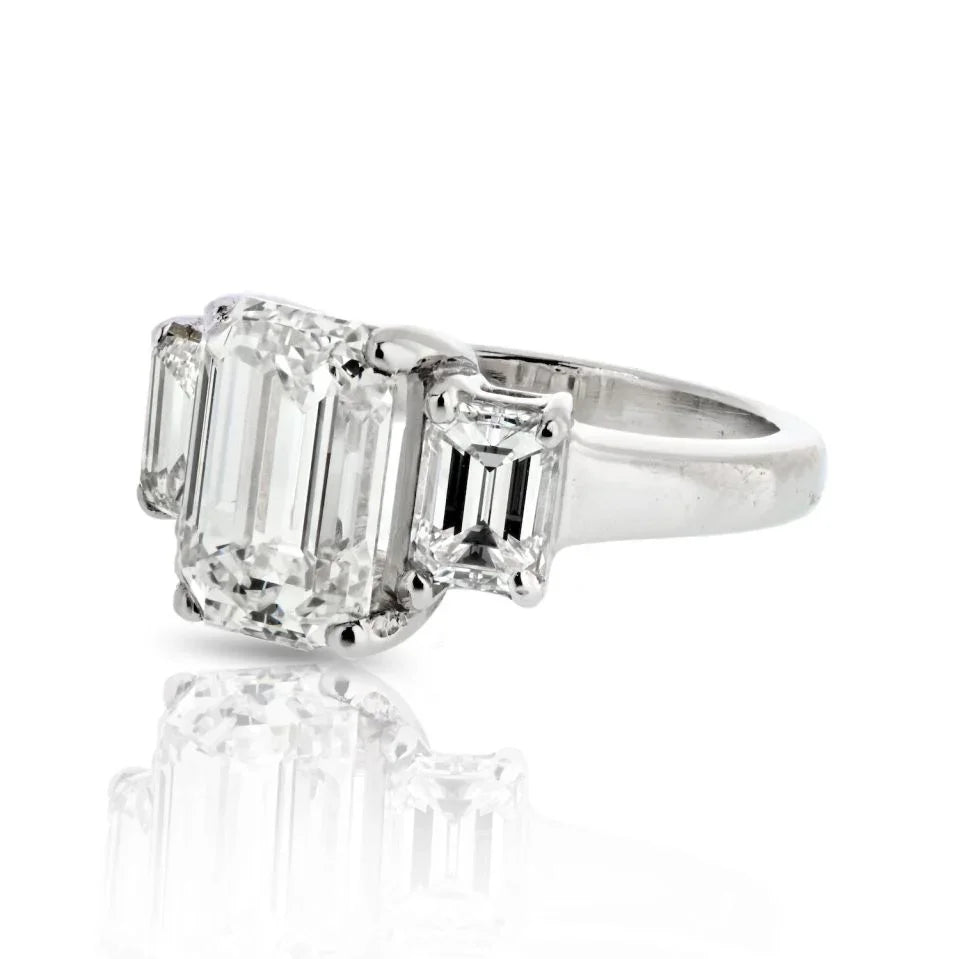 3 carat Emerald Cut Diamond J/VS1 GIA Three Stone Diamond Ring - The Back Vault