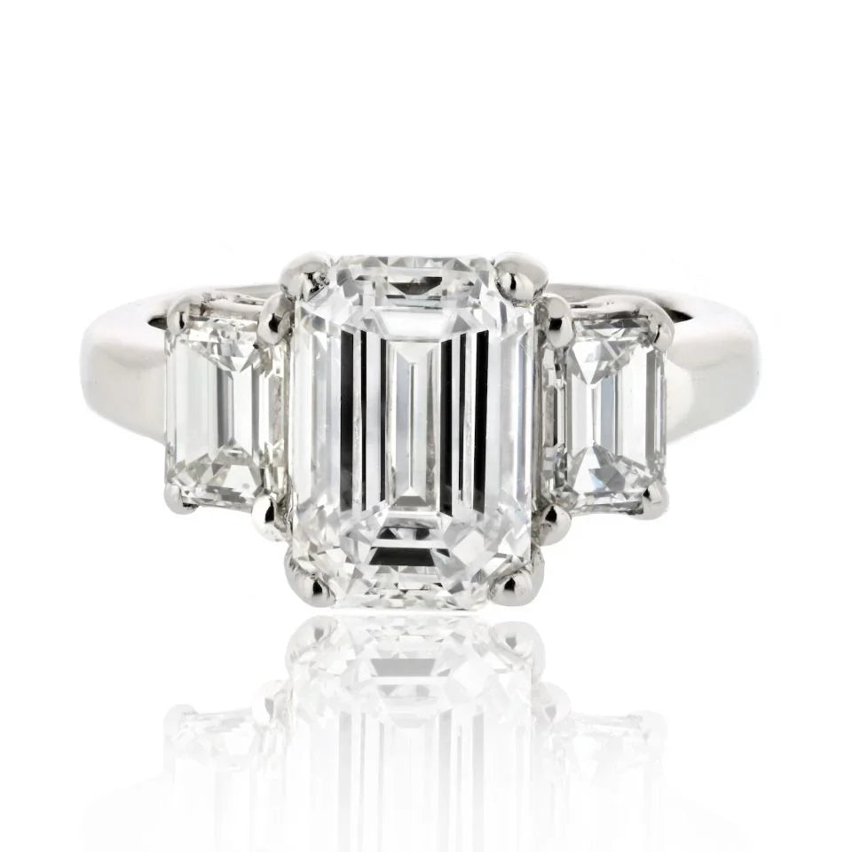3 carat Emerald Cut Diamond J/VS1 GIA Three Stone Diamond Ring - The Back Vault