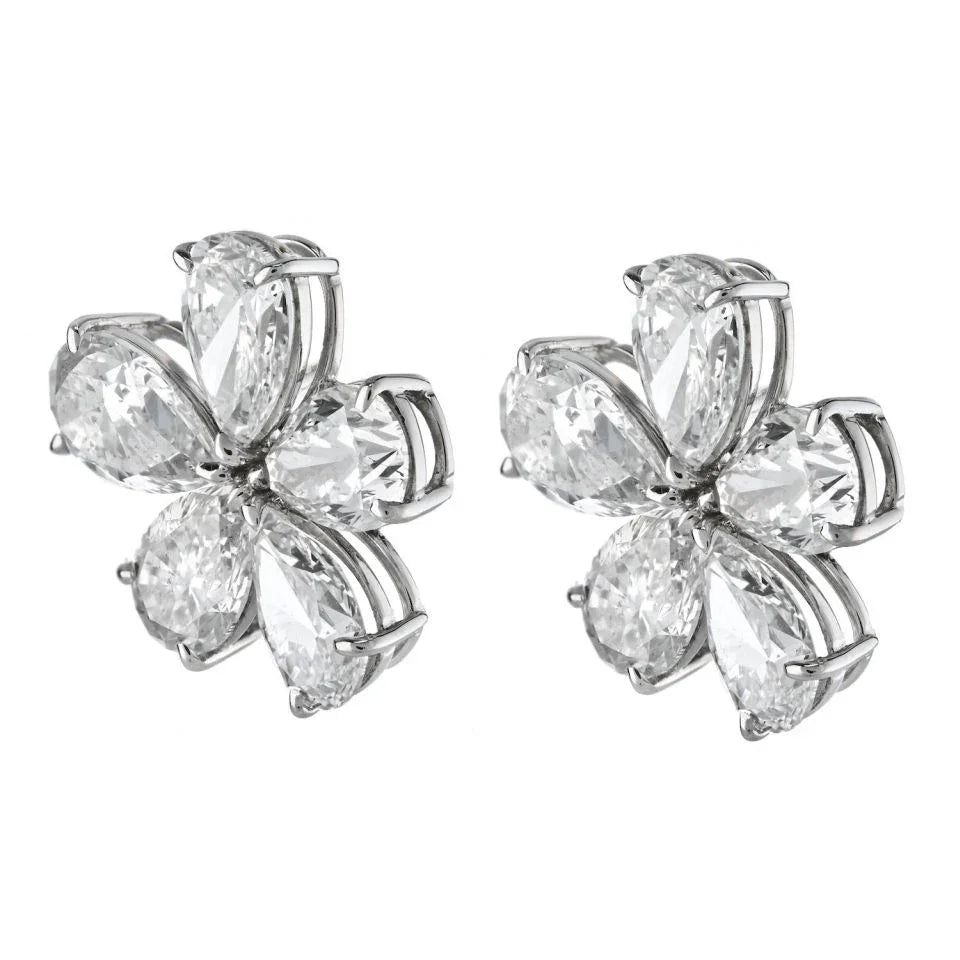 16.01cttw GIA Certified D-E Color Pear Cut Diamond Flower Stud Earrings - The Back Vault
