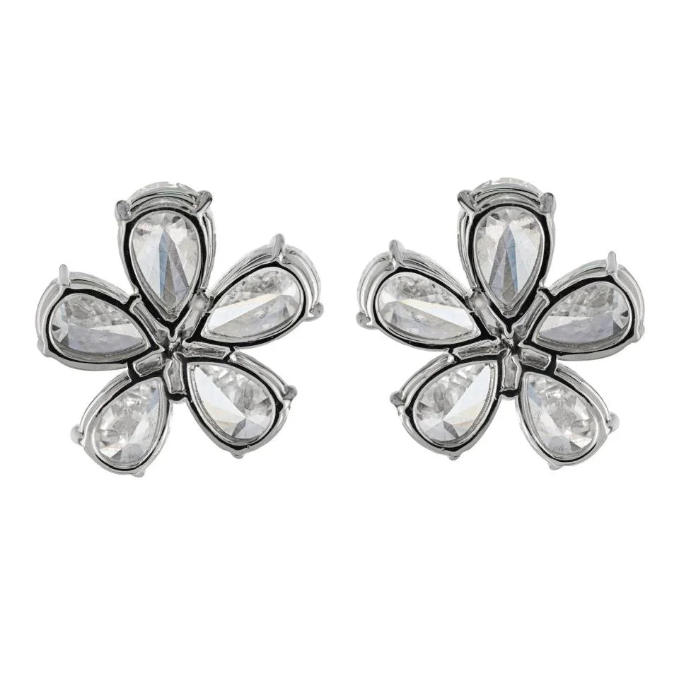 16.01cttw GIA Certified D-E Color Pear Cut Diamond Flower Stud Earrings - The Back Vault