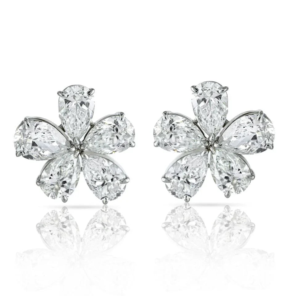 16.01cttw GIA Certified D-E Color Pear Cut Diamond Flower Stud Earrings - The Back Vault