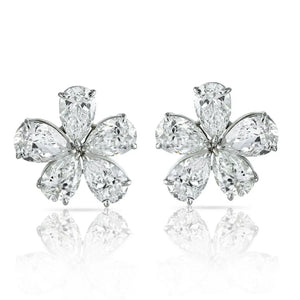16.01cttw GIA Certified D-E Color Pear Cut Diamond Flower Stud Earrings