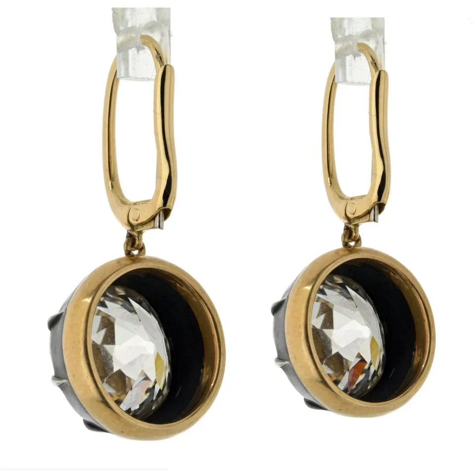 Antique Style 18K Yellow Gold And Silver Old European Cut Diamond Drop Dangling Earrings - The Back Vault