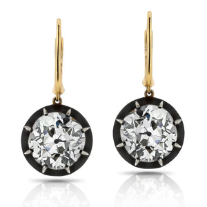 Antique Style 18K Yellow Gold And Silver Old European Cut Diamond Drop Dangling Earrings