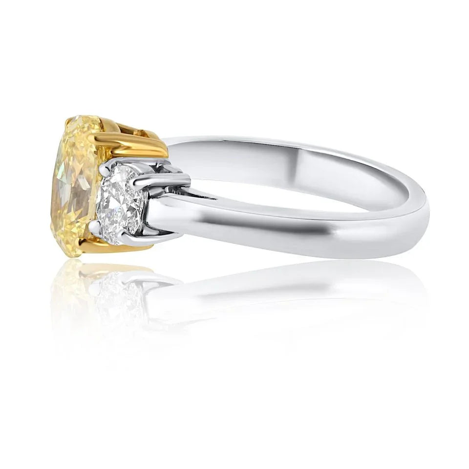 1.54 carat Oval Diamond Fancy Intense Yellow Three Stone Diamond Engagement Ring - The Back Vault