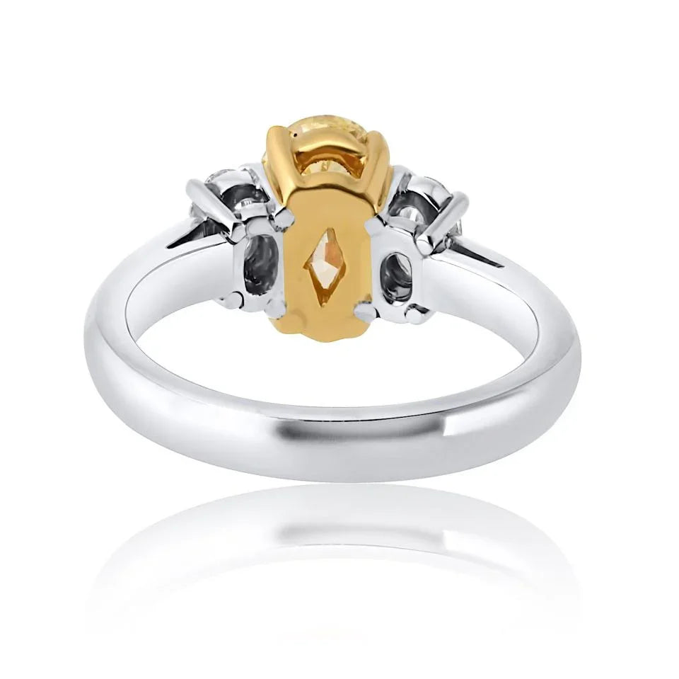 1.54 carat Oval Diamond Fancy Intense Yellow Three Stone Diamond Engagement Ring - The Back Vault