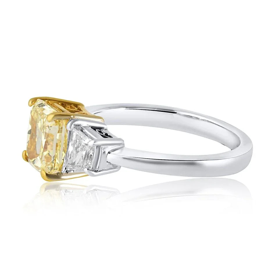 2.07 carat Radiant Cut Diamond Fancy Yellow Three Stone Engagement Ring - The Back Vault
