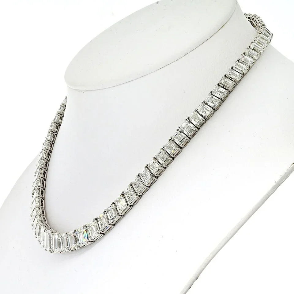 74cttw Emerald Cut GIA Diamond Tennis Necklace - The Back Vault